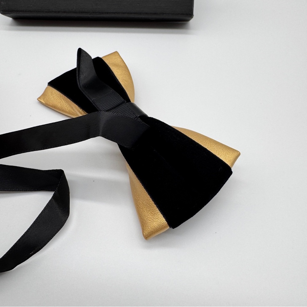 Men's PU Leather Bow Tie With Black & Gold Hardware With Crystal Stones - Picture 4 of 11